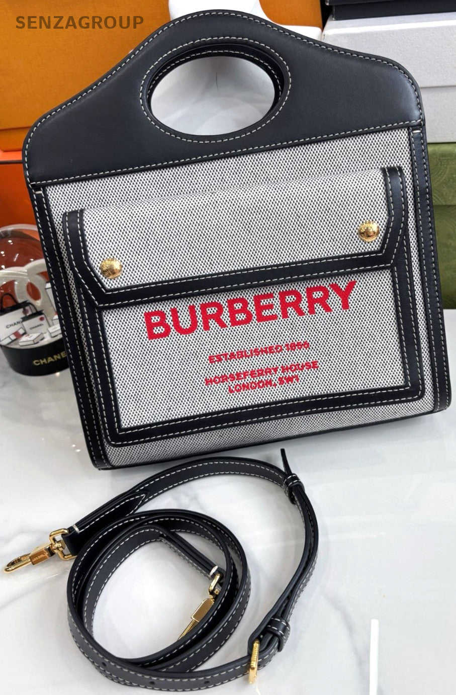 Burberry Pocket tote Black Gray 2WAY Crossbody bag