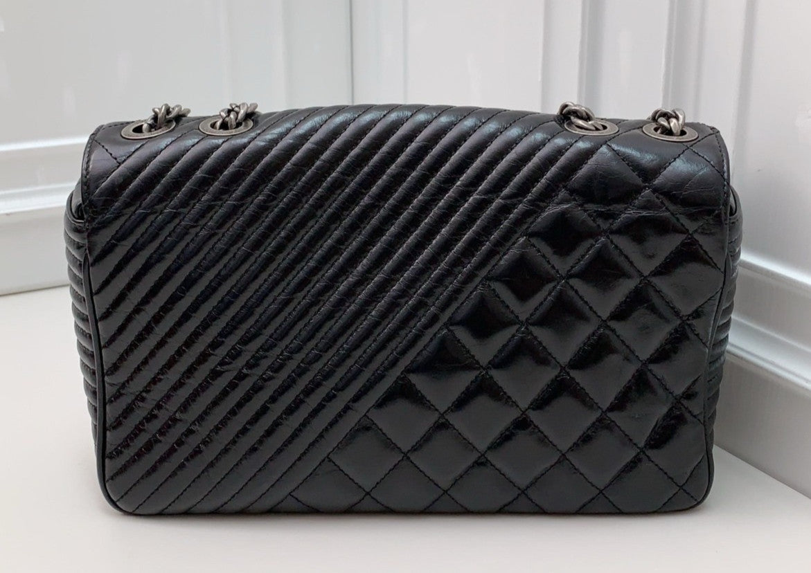 CHANEL CC Calfskin Vintage Chain Shoulder bag Black Silver Women