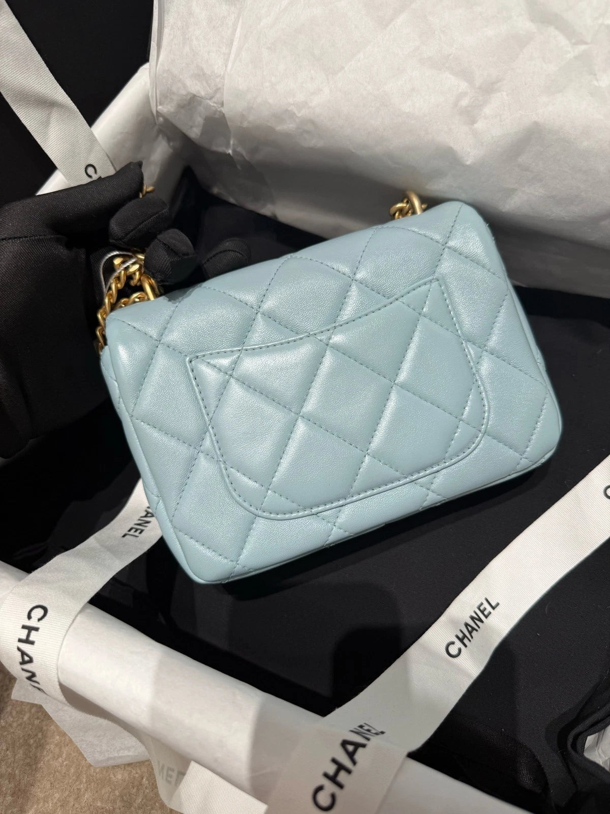 New CHANEL Lamskin Enamel Buckle CF Mini Crossbody Bag For Women