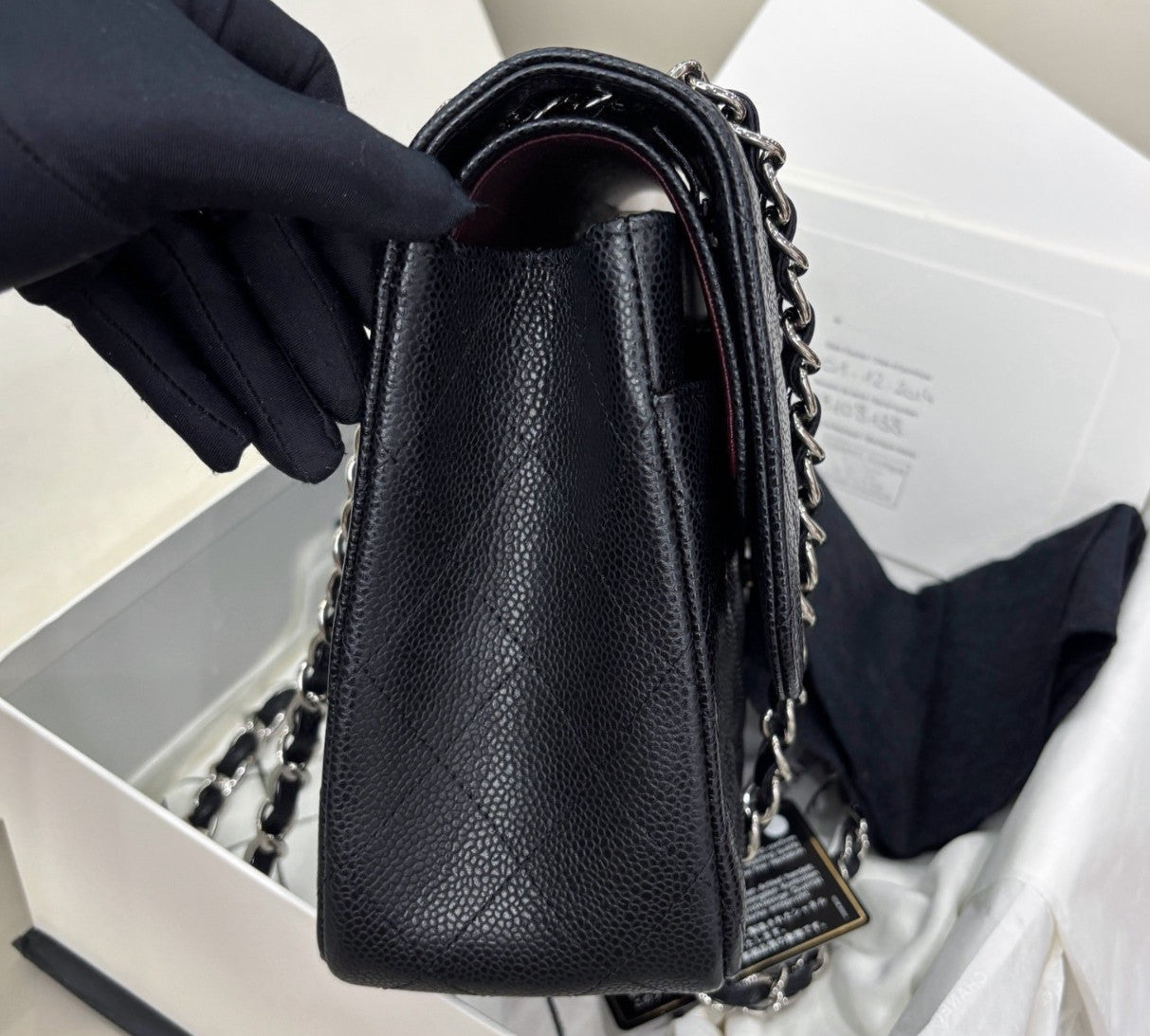 Chanel Classic Flap Jumbo Calfskin Chain Shoulder Bag Black Silver Women Fashion
