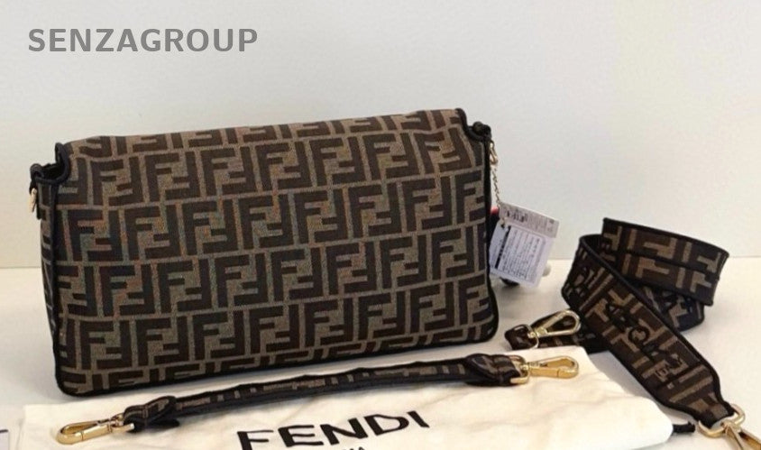 Fendi Baguette GM Monogram Canvas Shoulder Crossbody Bag Women Brown