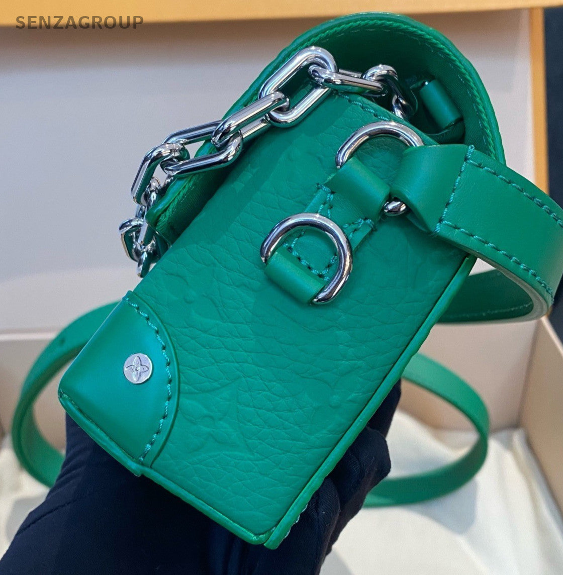 Louis Vuitton Steamer Calfskin Crossbody Green Silver Women Classic Fashion