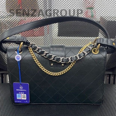 Chanel Black Gold Calfskin Quilted Shoulder Crossbody Bag Classic Fashion