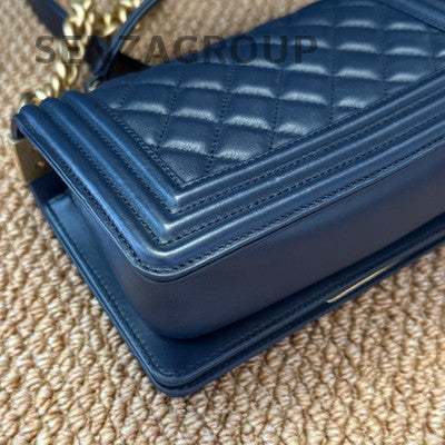 Chanel Blue Calfskin Small Boy Bag Chain Shoulder Crossbody