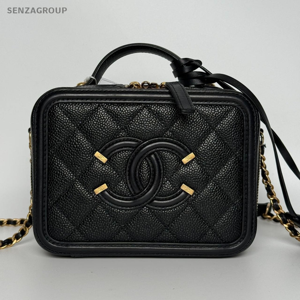 SJ0001 Chanel Vanity Case Small in Black Caviar Leather with Quilted Detail