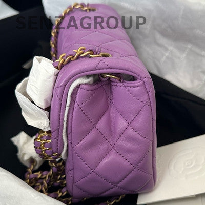 Chanel Classic Flap Quilted Purple Gold Chain Shoulder Bag