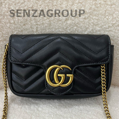 Gucci GG Marmont Matelassé Mini Chain Shoulder Bag Black Gold