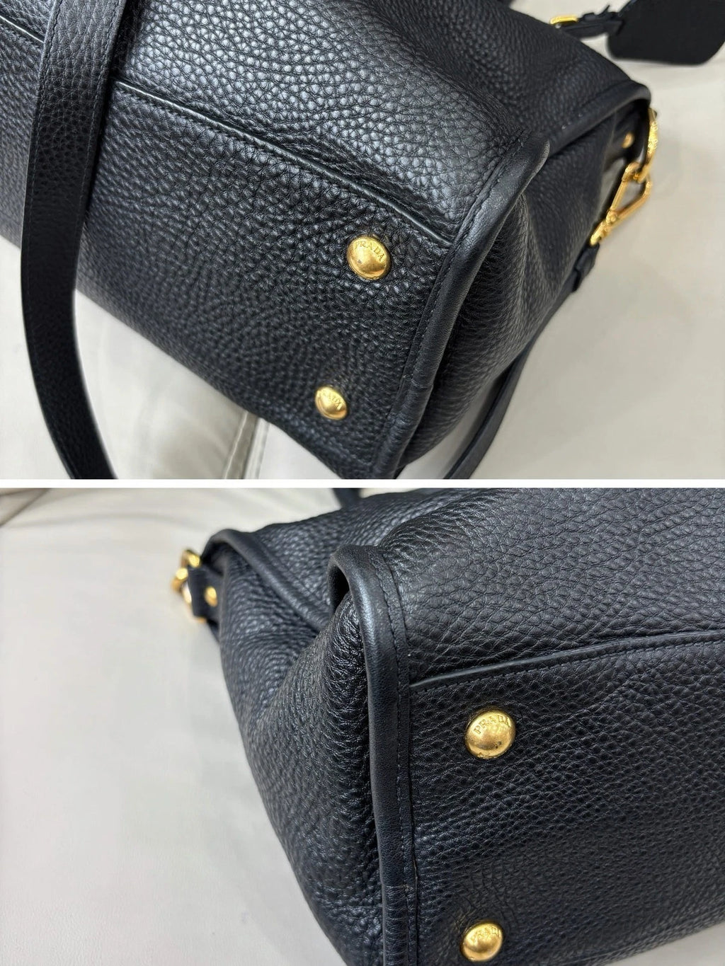 Prada Tote Black 2Ways Top Handle Shoulder Bag Gold Hardware Women Classic