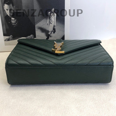 Saint Laurent Envelope Chain Bag Green Gold Hardware Classic Women's