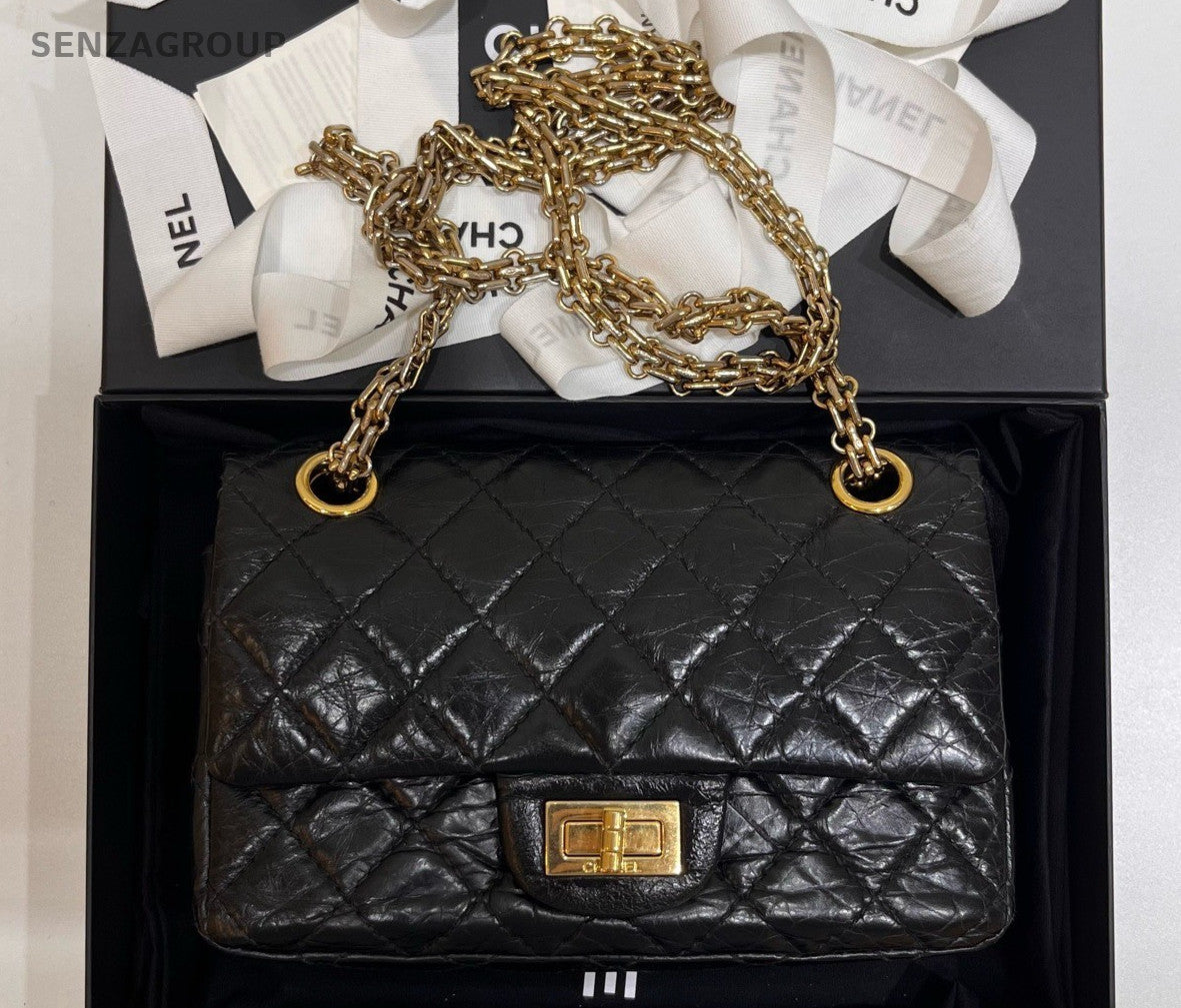 Chanel Calfskin Mini Chain Crossbody Shoulder Bag Black Gold Used Women Classic