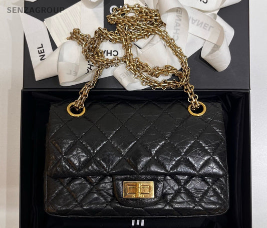 Chanel Calfskin Mini Chain Crossbody Shoulder Bag Black Gold Used Women Classic