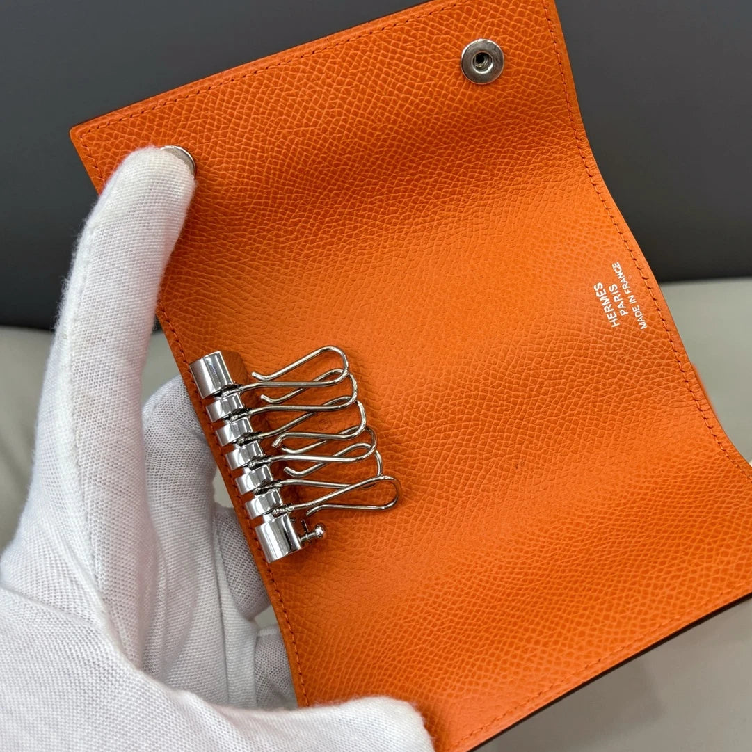 Hermès 6-Ring Key Holder Orange Epsom Leather Unisex Fashion