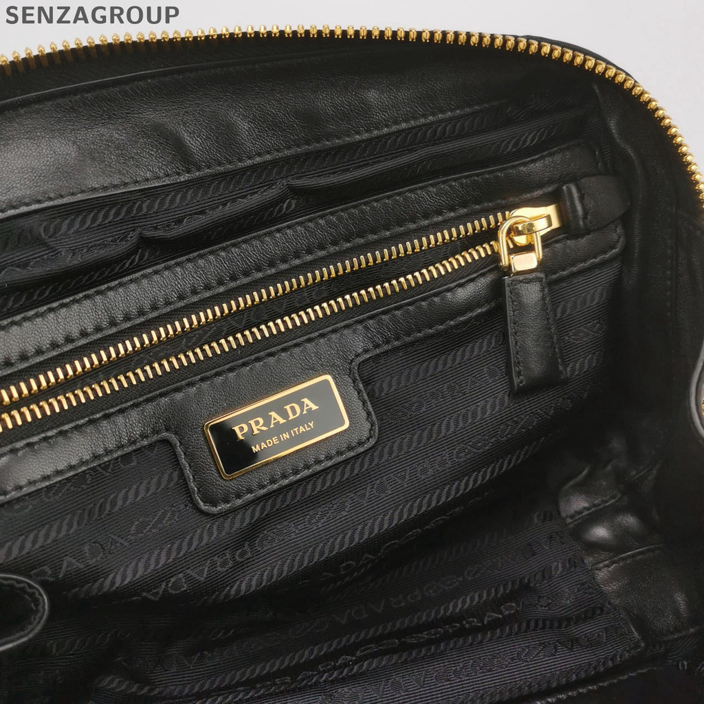 Prada Nylon Bowling Bag with Chain Strap Black Gold Classic Women's
