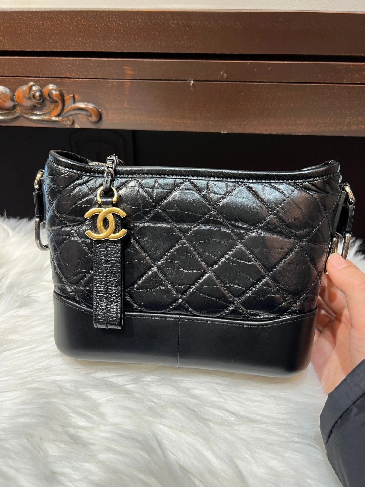 CHANEL Black Gold Small Gabrielle Crossbody Shoulder Bag For Women