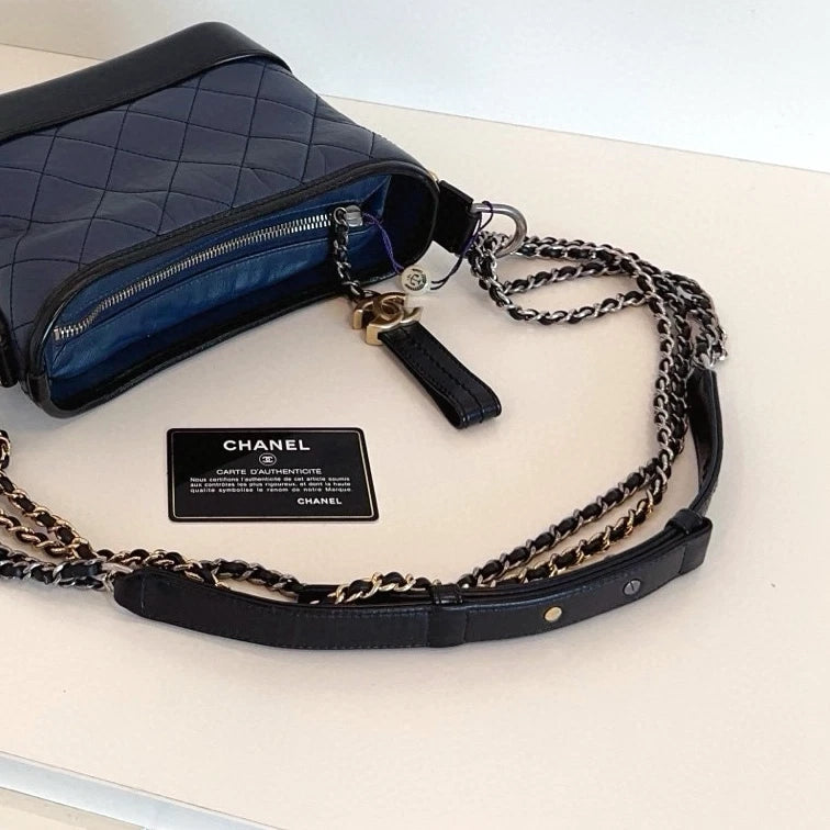 Chanel Gabrielle PM Chain Shoulder Crossbody Blue Gold Women Classic Fashion