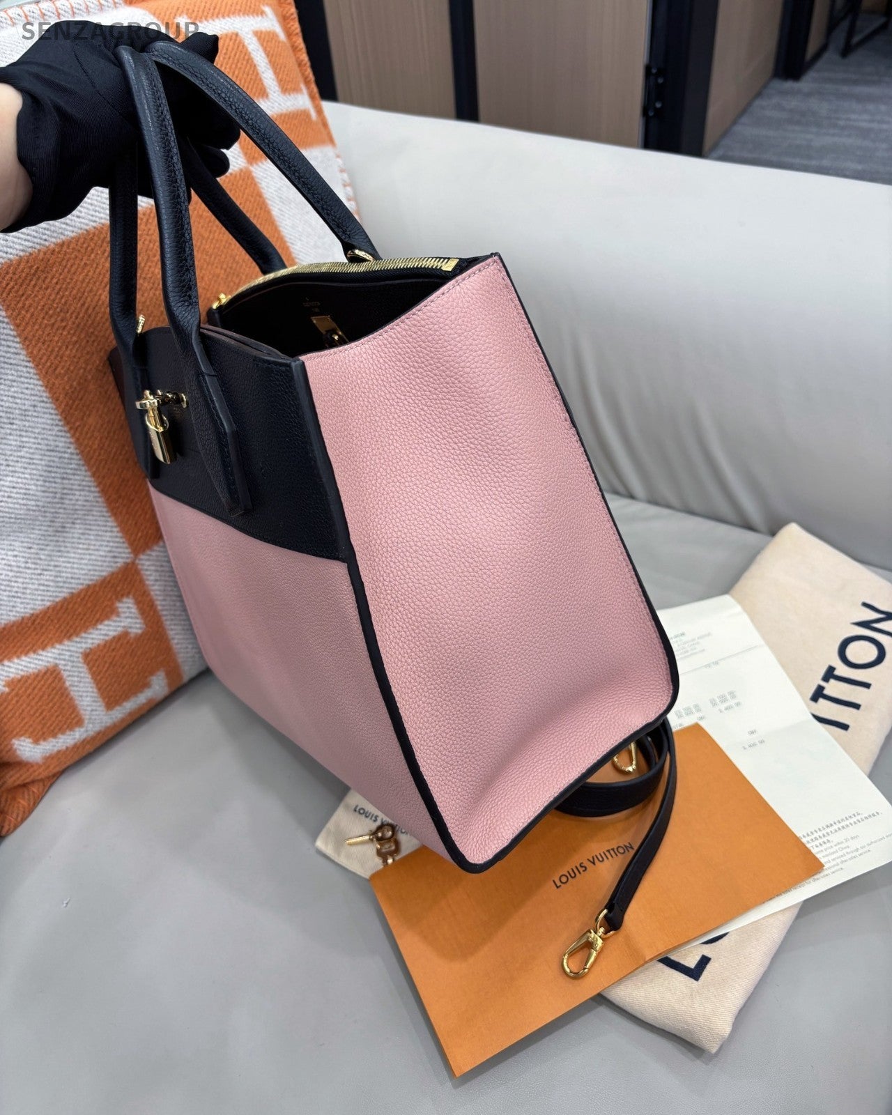 Louis Vuitton City Steamer Top Handle 2way Shoulder Handbag Pink Black Women
