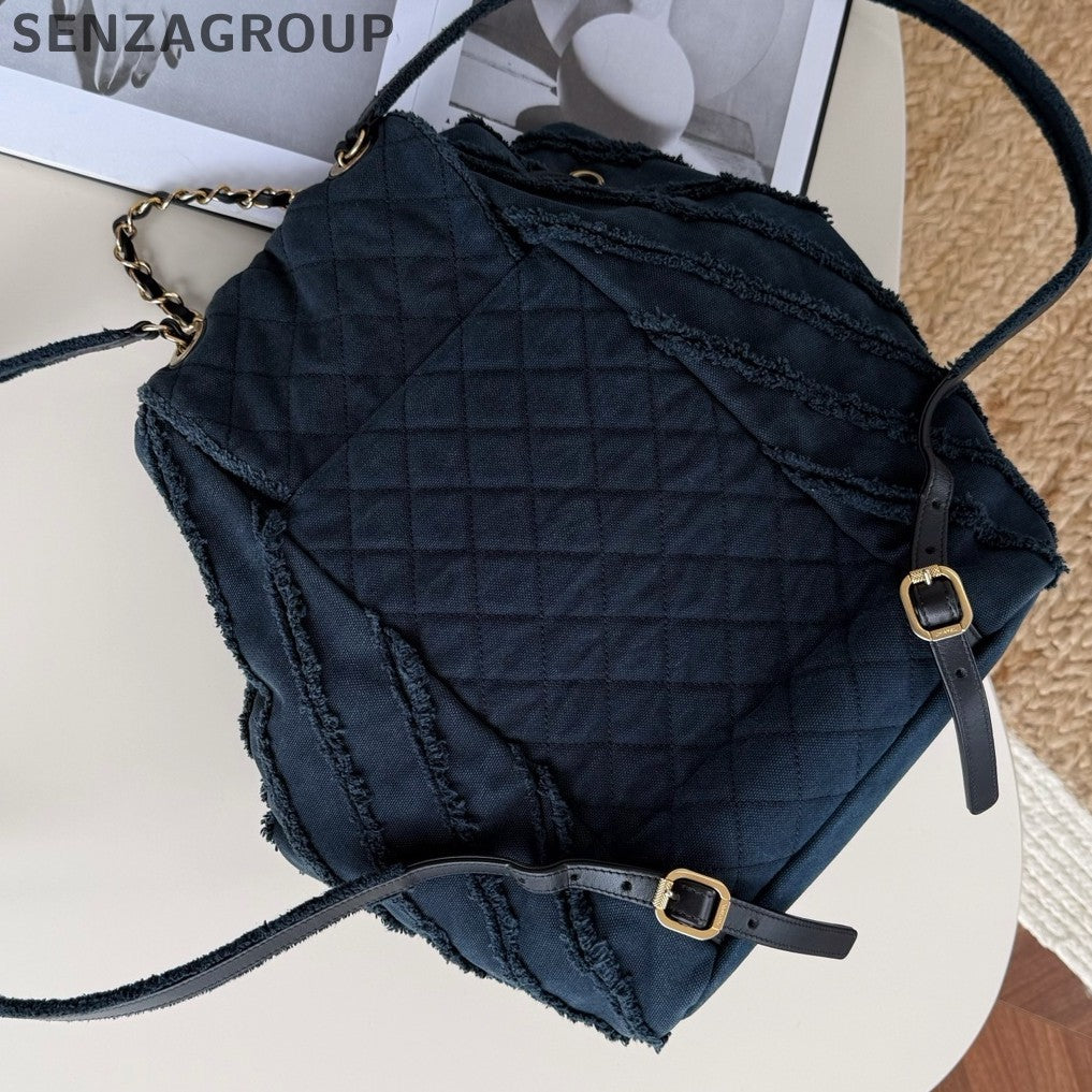 Chanel Cuba Diamond Blue Denim Backpack Women Classic