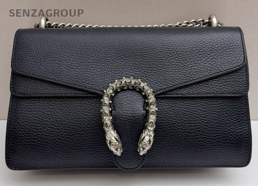 Gucci Dionysus MM Chain Shoulder Bag Crossbody Black Silver Used Women Classic
