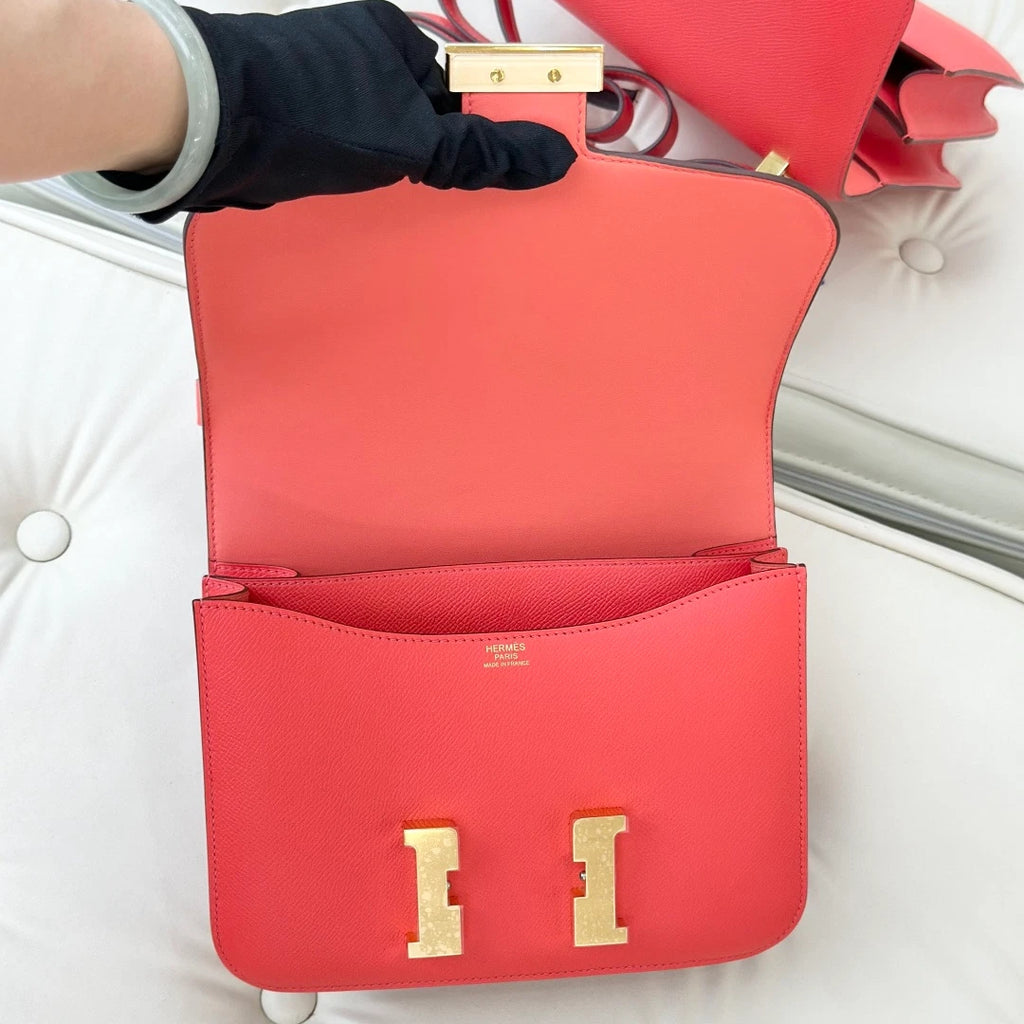 Hermes Constance 24 Epsom Shoulder Crossbody Bag Red Gold Women S