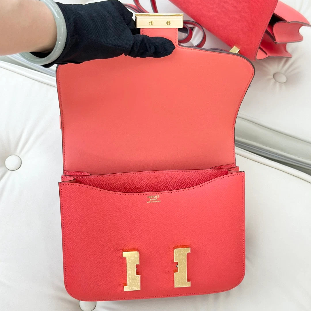 Hermes Constance 24 Epsom Shoulder Crossbody Bag Red Gold Women S