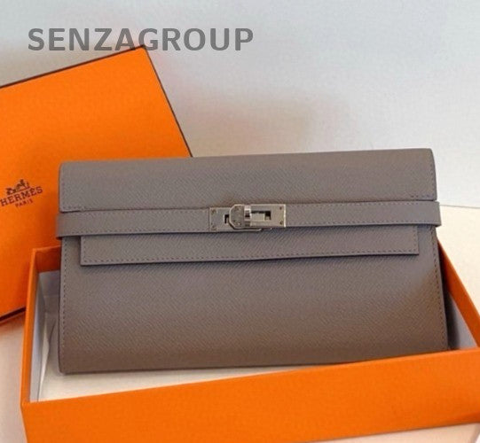 Hermès Kelly Long Wallet  EPSON Leather Clutch Women Gray Brand New