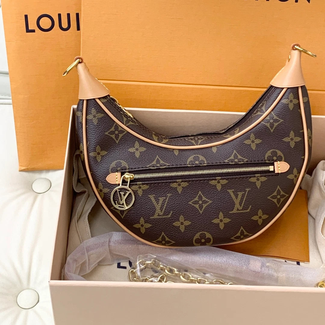 Louis Vuitton Loop Monogram Brown Gold Shoulder Bag Chain Bag Excellent