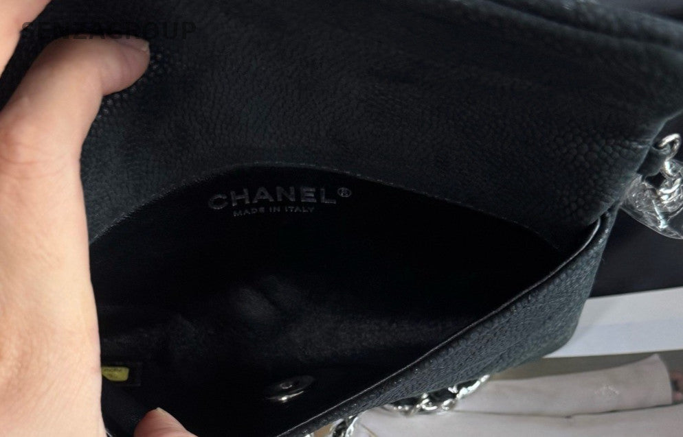 Chanel Classic Flap Chain Shoulder Bag Crossbody Black Silver Designer