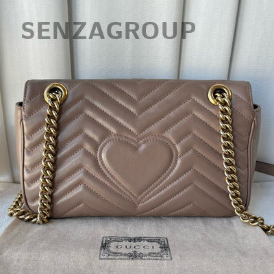 Gucci Marmont 26 Chain Shoulder Crossbody Bag Brown Gold Hardware
