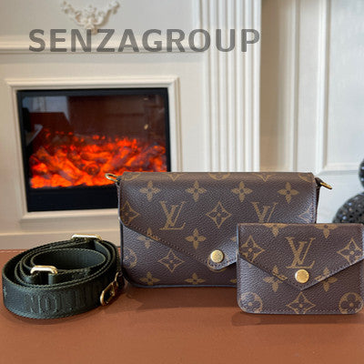 Louis Vuitton Monogram Félicie Strap Brown Gold Clasp Shoulder Crossbody Bag