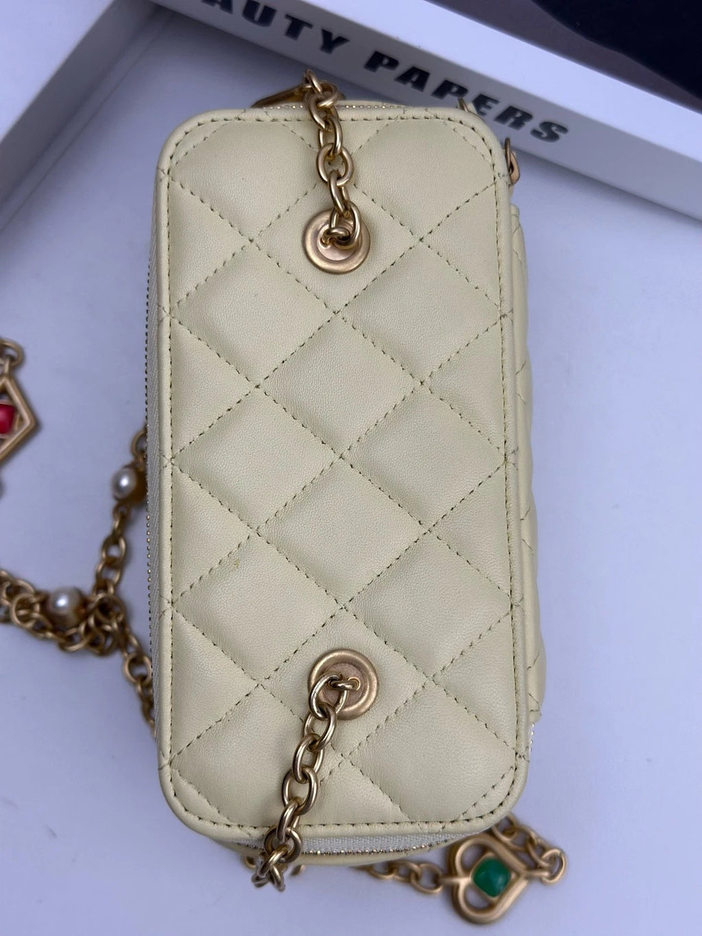 Chip Version Chanel Vanity Case Diamond Gold Chain Beige Shoulder Bag Crossbody