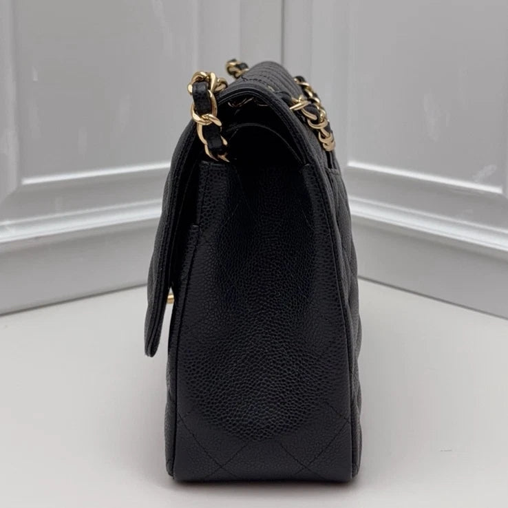 Chanel Classic Flap Jumbo Calfskin Chain Black Shoulder Bag Crossbody GHW