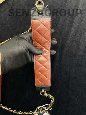 Chanel Red & Black Quilted Classic Flap Bag with Gold Chain