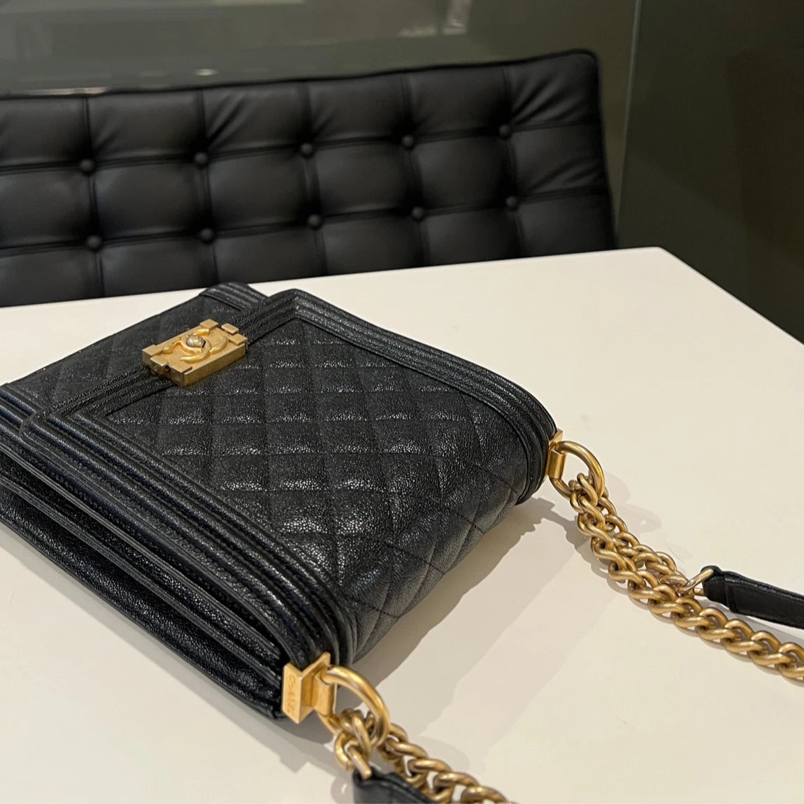 Chanel Boy Bag Black Gold Shoulder Bag Crossbody Excellent