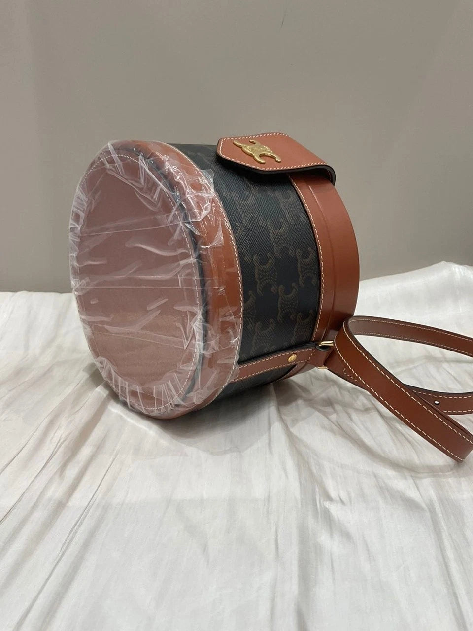 CELINE Women's Leather Drum Shape Crossbody Bag