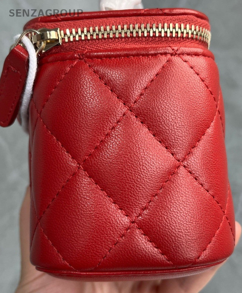 Chanel Lambskin Chain Shoulder Bag Crossbody Red Gold Used Women Classic