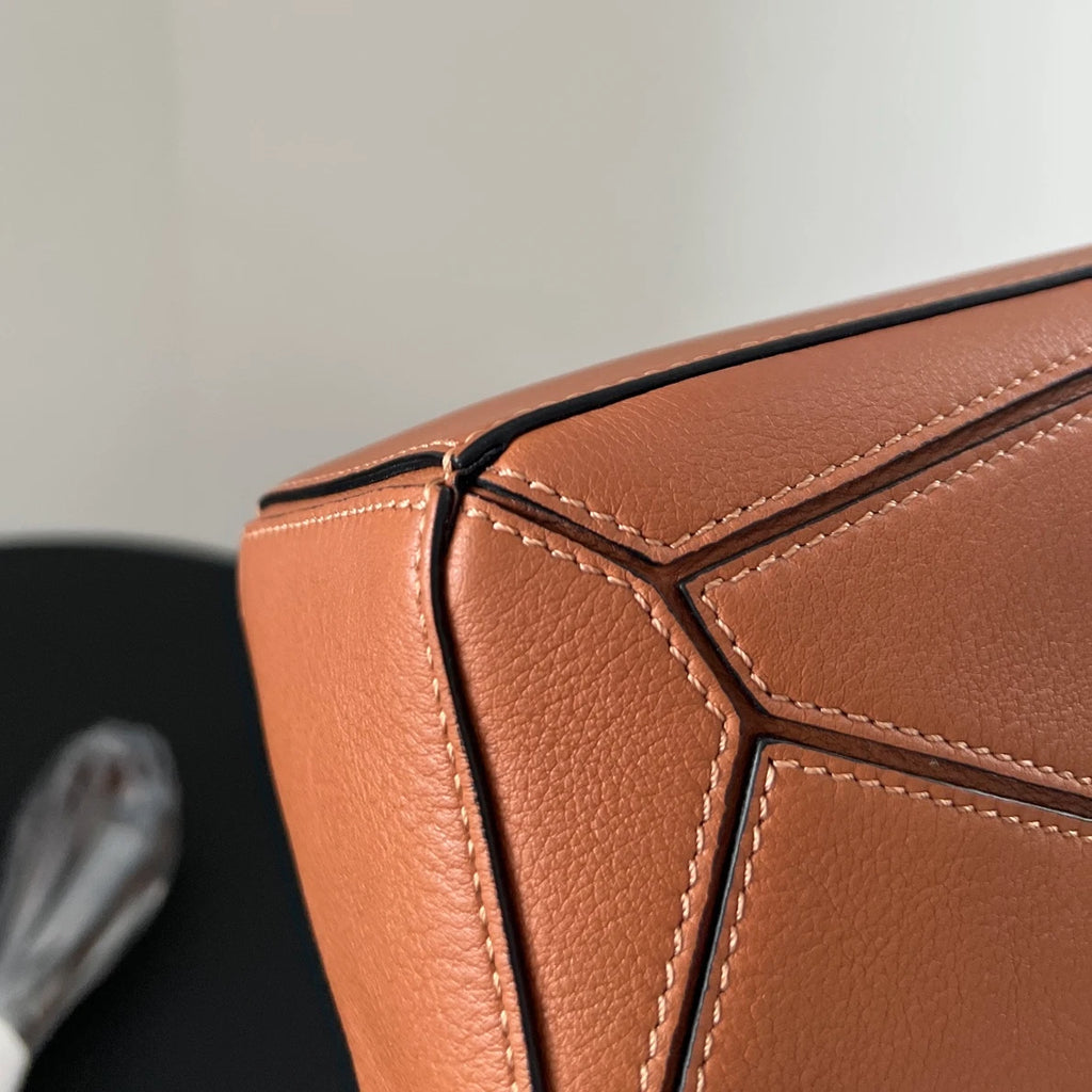 Authentic Loewe Puzzle Mini Caramel Brown Leather Geometric Handbag Crossbody