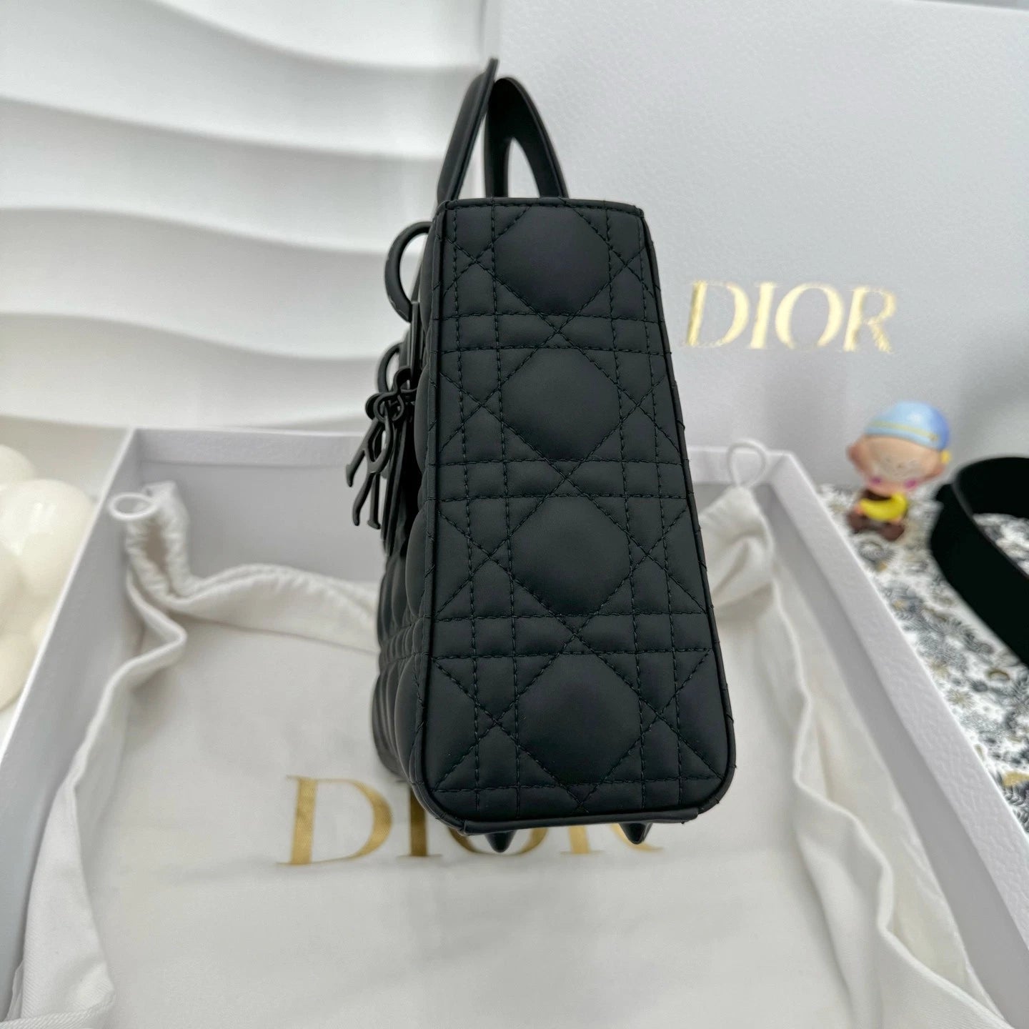 New Dior Black Matte Calfskin Lady Dior Top Handle Bag For Women
