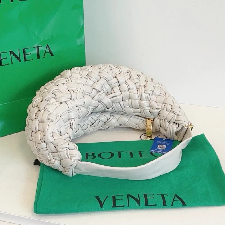 Bottega Veneta Banana Hobo Top Handle Shoulder Bag White Gold Women Classic
