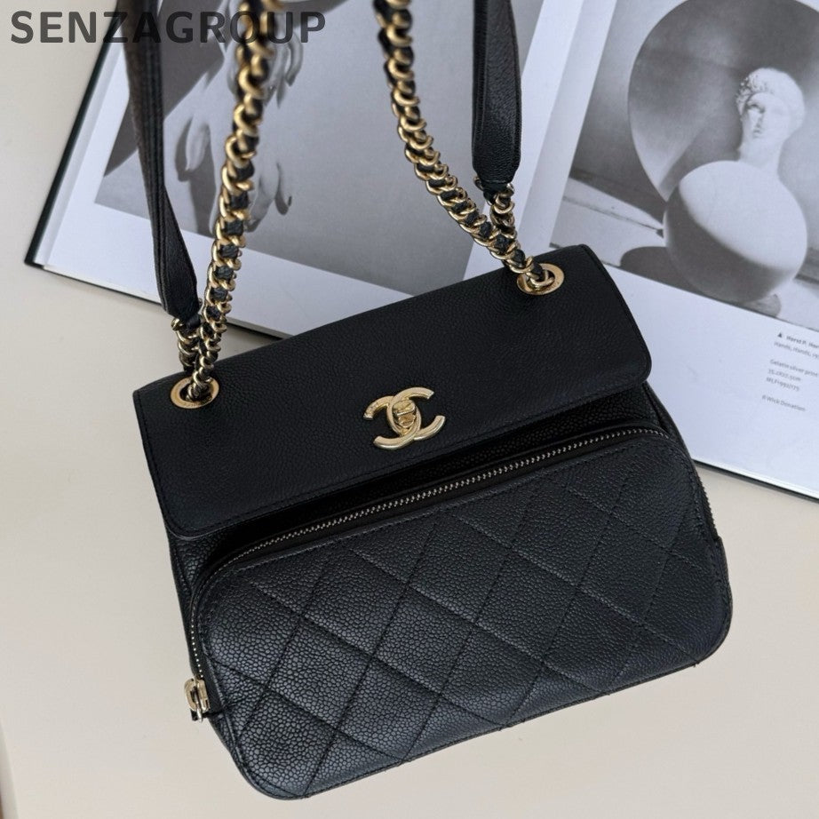 Chanel Diamond Chain Black Gold Shoulder Bag Crossbody Women Classic