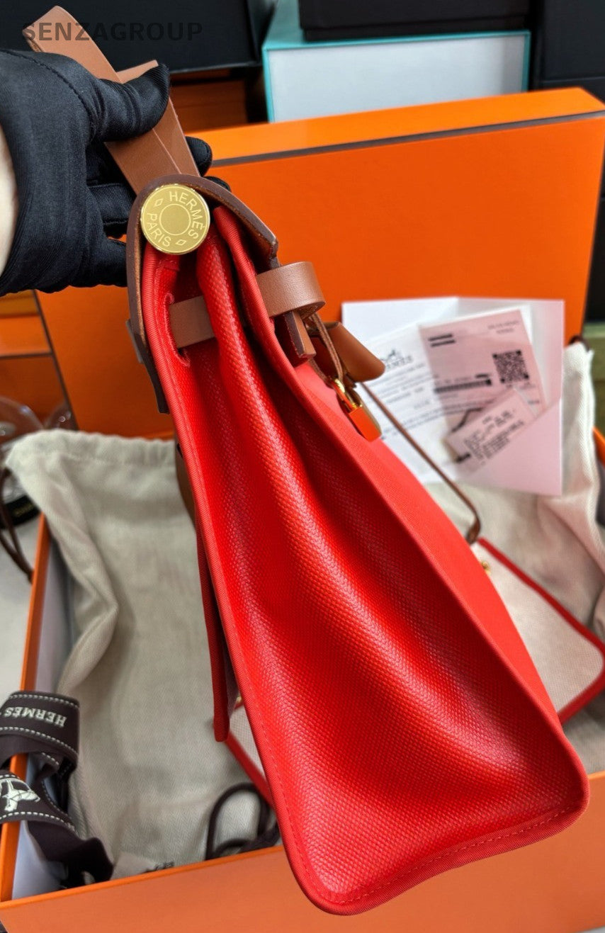 Hermes Herbag31 Top Handle 2WAY Shoulder Handbag Brown Orange Women