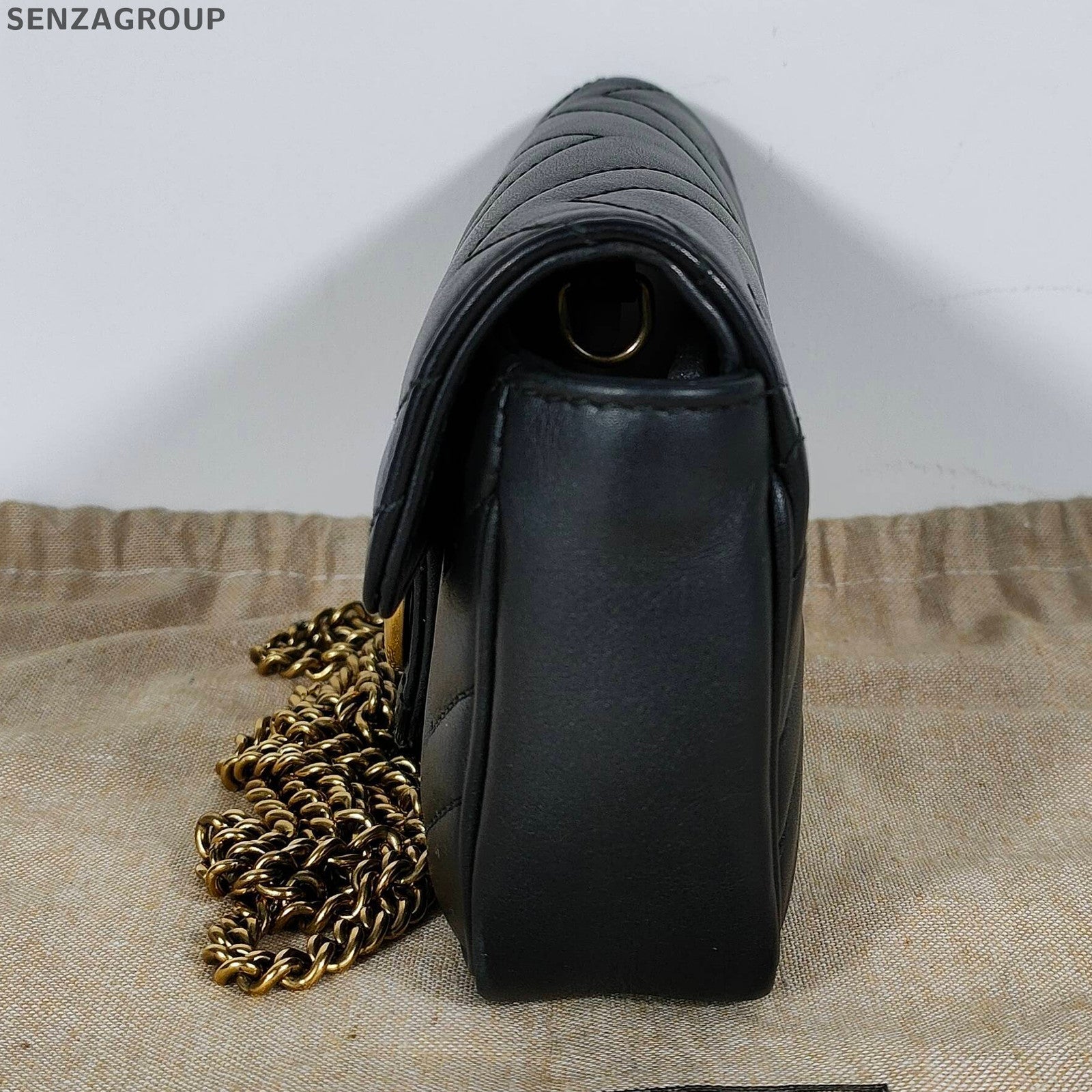 Gucci Marmont Mini Black Gold Chain Shoulder Crossbody Bag Women Classic