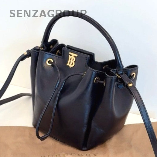 Burberry Classic Logo Bucket mini Top Handle Crossbody bag Black Gold Women