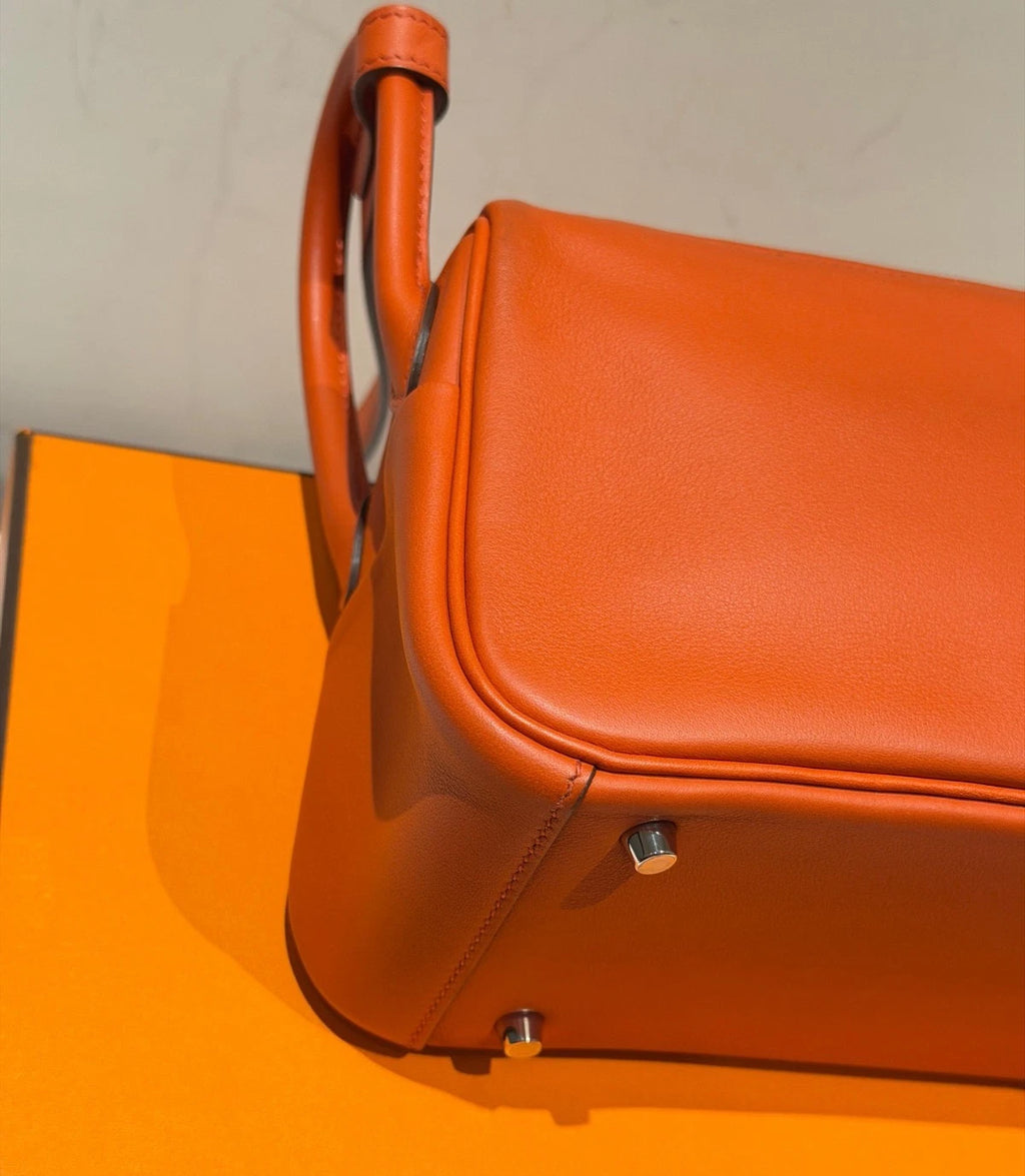 Hermes Lindy Mini Top Handle Shoulder Bag Orange Silver Women Classic Fashion