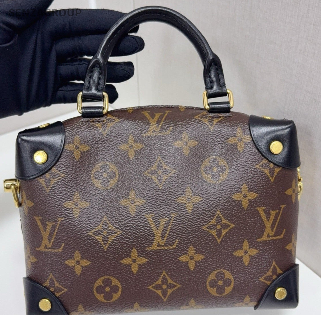 Louis Vuitton Petite Malle Monogram Top Handle Shoulder Crossbody Bag Brown