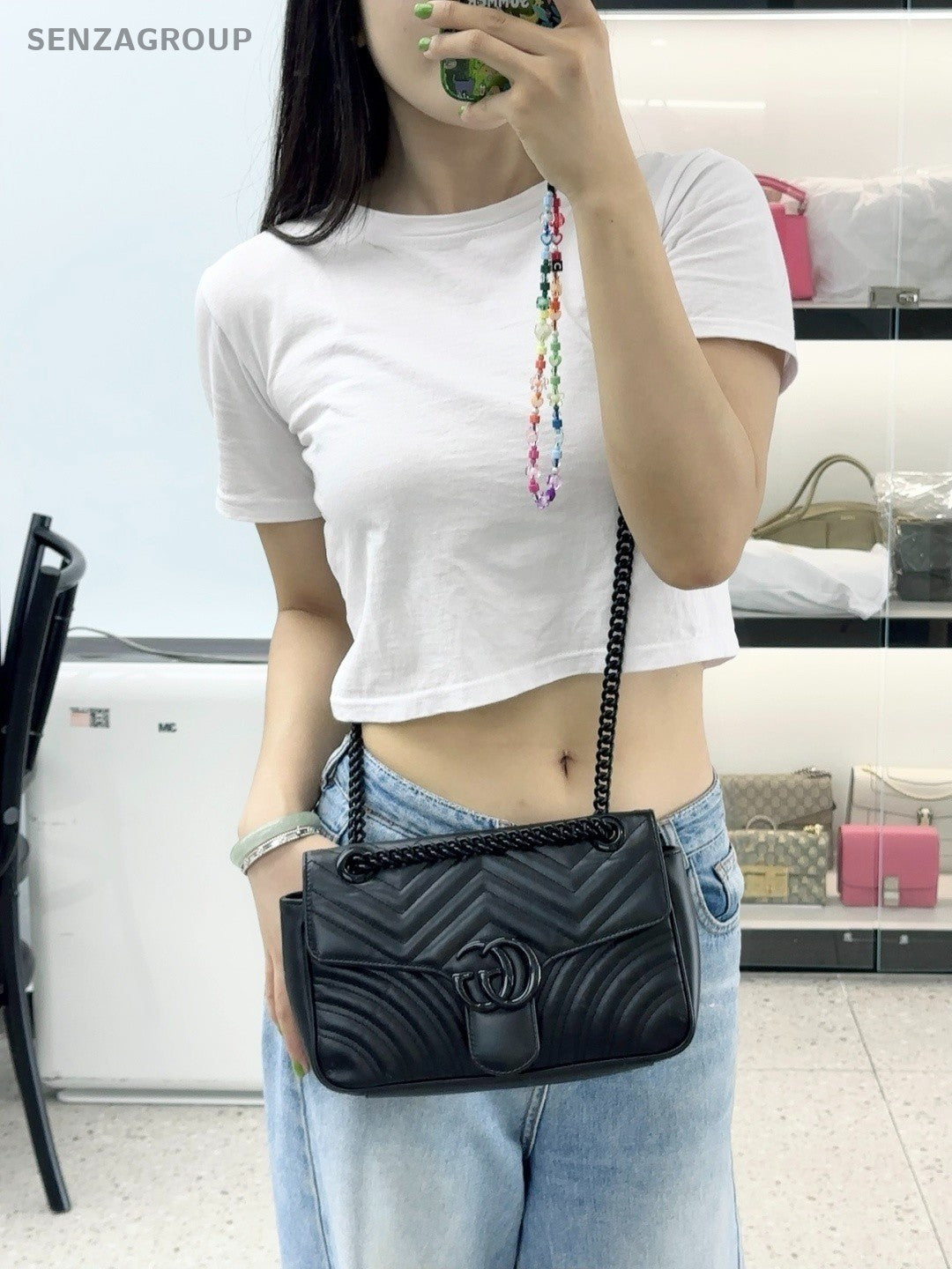 Gucci GG Marmont 26 SoBlack Calfskin Chain Shoulder Crossbody Bag Women Black