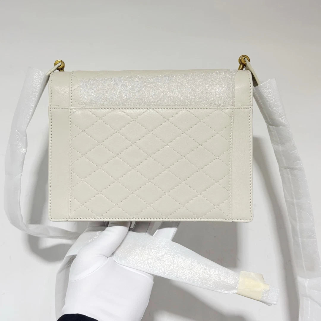 Saint Laurent Gaby PM Lambskin Shoulder Crossbody Bag White Gold Women