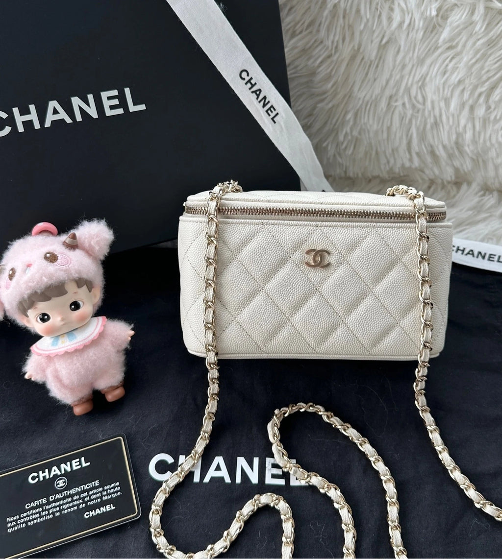 CHANEL white Calfskin Long Box Shoulder Crossbody Bag For Women