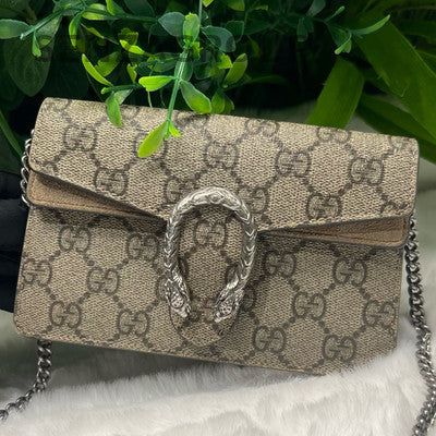 Gucci Dionysus Mini Chain Shoulder Crossbody Bag Brown Silver Hardware