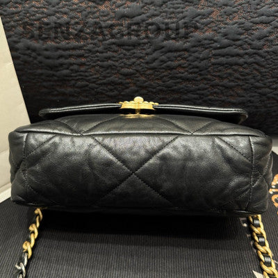 Chanel Black Gold 19 Bag Small Quilted Chain Shoulder Bag Classic Women