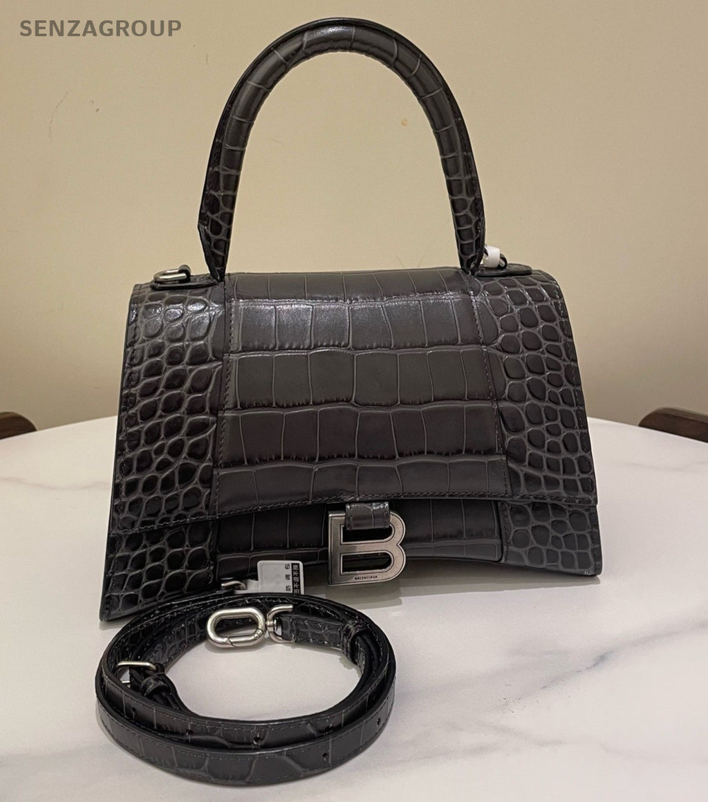 Balenciaga Hourglass PM Top Handle Bag Crossbody Gray Silver Women Classic